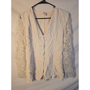Moda Intl Vintage White Lacy Top Vneck Sexy Top Shirt Blouse Size 6 Small